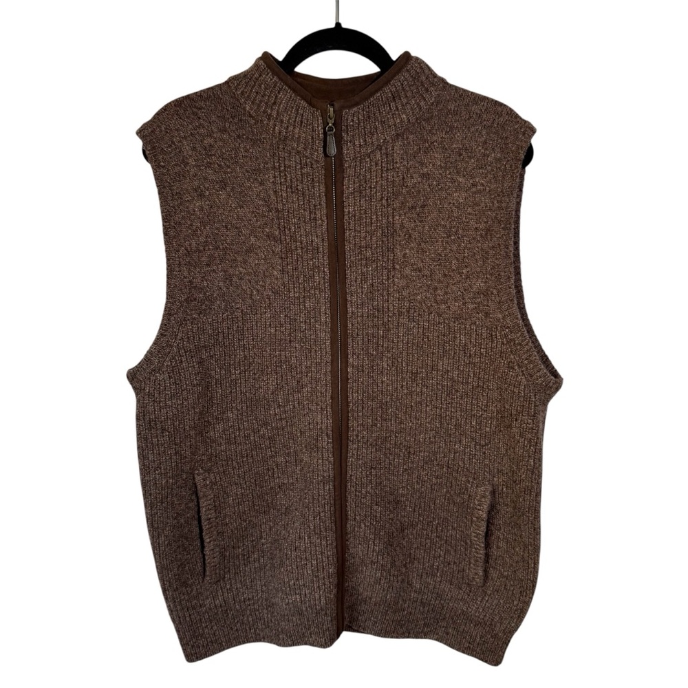 VTG LL Bean Lambs Wool Vest Size Large Heavyweight Merino Ribbed Knit Sweater